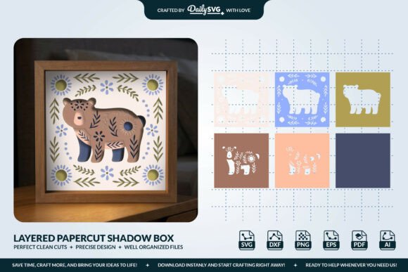 3D Bear Folk Art SVG for Shadow Boxes & Branding