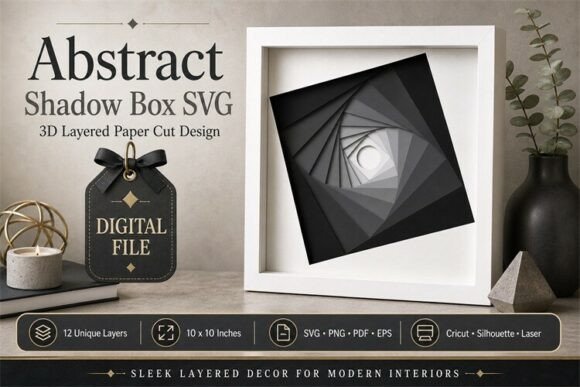 Abstract Shadow Box Spiral Vector Design: 3D SVG for Shadow Boxes