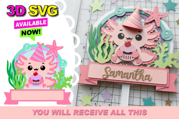 Axolotl Birthday Shaker 3D SVG for Festive Birthdays