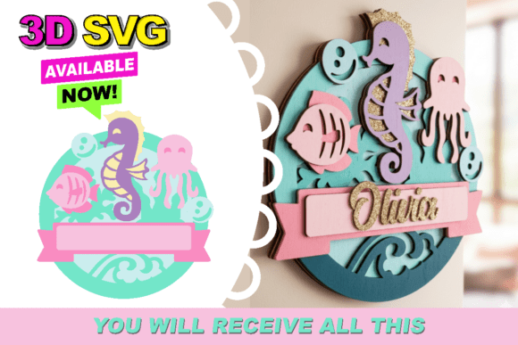 Baby Name Sign Ocean 3D SVG for Birthdays