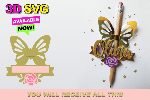 Butterfly Pencil Holder 3D SVG for School Content