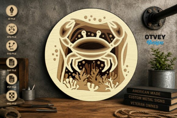 Crab Sea Animals Mandala 3D Layered Lase for Wall Decor & Laser Cutting