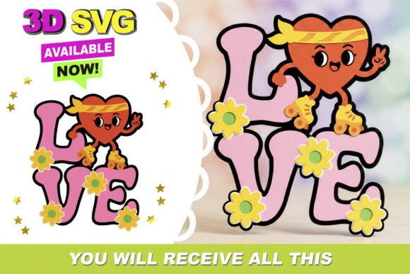 Groovy Love Cake Topper 3D SVG for Valentine S Day