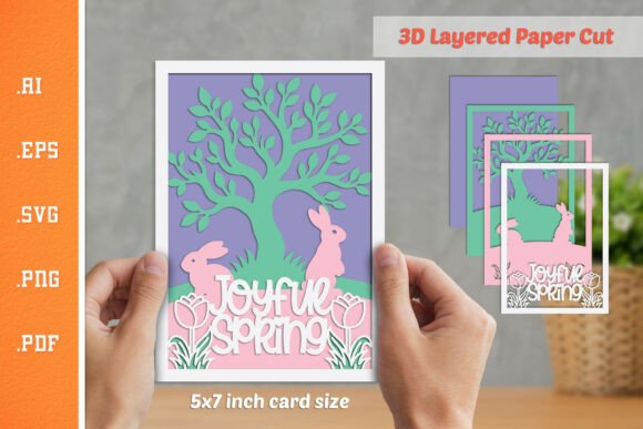 Joyful Spring: 3D Paper Cut Graphics for Crafts