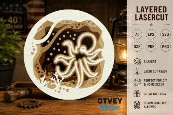 Octopus Mandala for Laser Cutting & Wall Decor