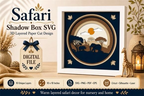 Safari Shadow Box Design with Circular 3D SVG for Shadow Boxes