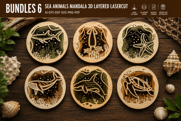 Sea Animals Mandala 3D Laser Cutting Wall Decor