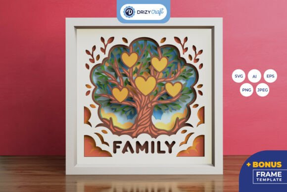 Together We Grow Family Tree 3D Layered SVG for Shadow Boxes
