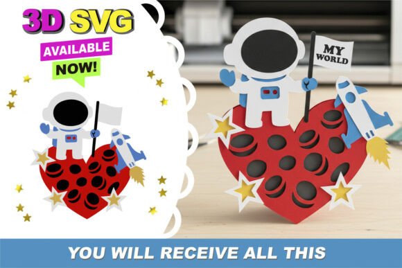 Valentine Astronaut Topper 3D SVG for Valentine S Day
