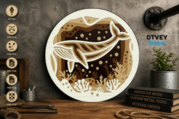 Whale Mandala for Laser Cutting Wall Decor